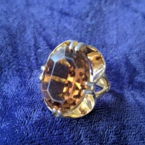 Vintage 18K Gold Plated Statement Ring With Large Sparkly Stone